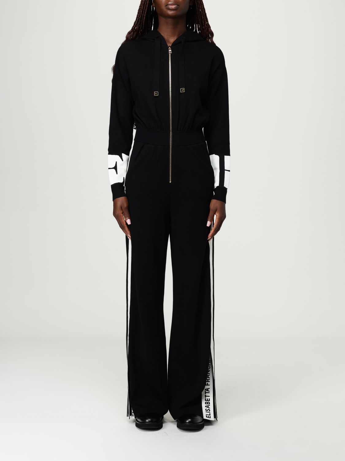 Elisabetta Franchi Knitted Suit Trousers Elastic Waistband In Black
