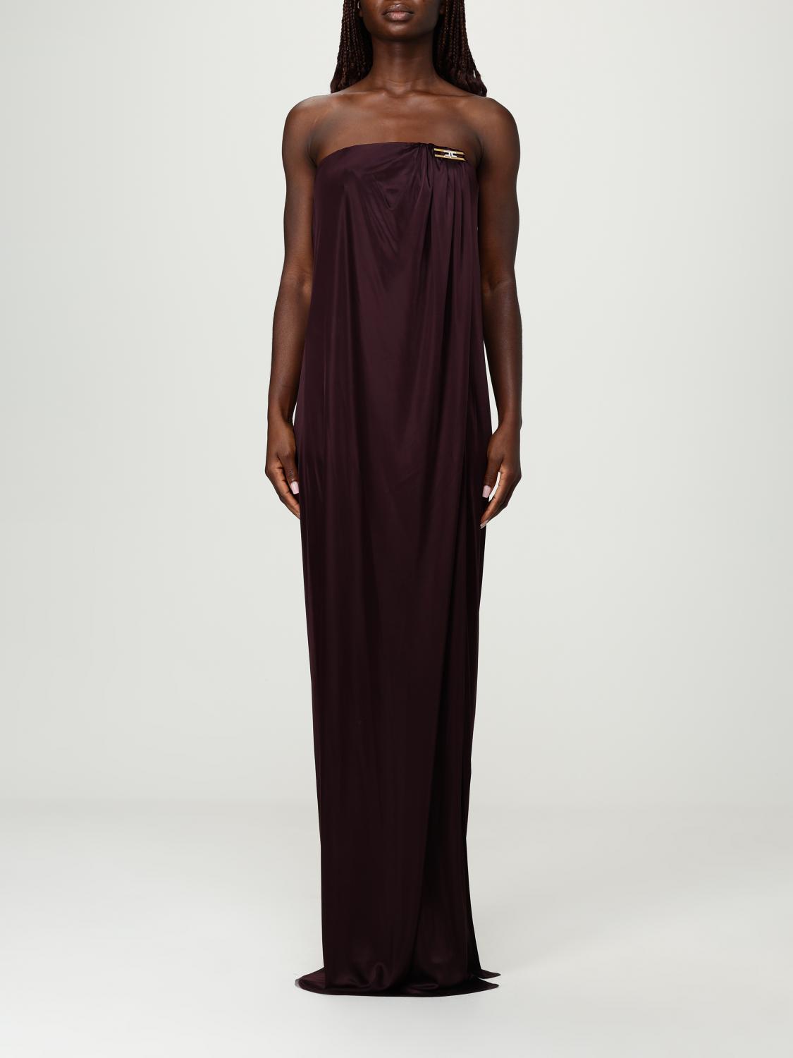 Elisabetta Franchi Draped Jersey Maxi Dress In Burgundy