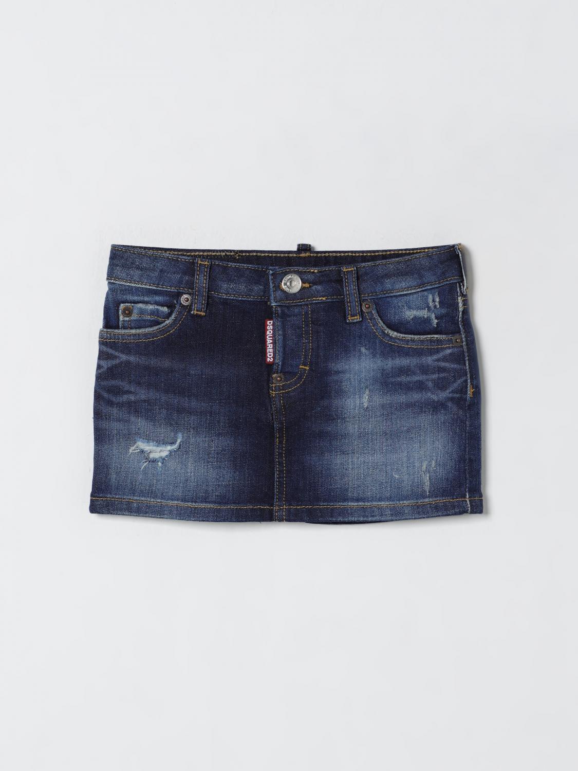 Dsquared2 Minigonna In Denim Blu Scuro Con Rotture In Blue