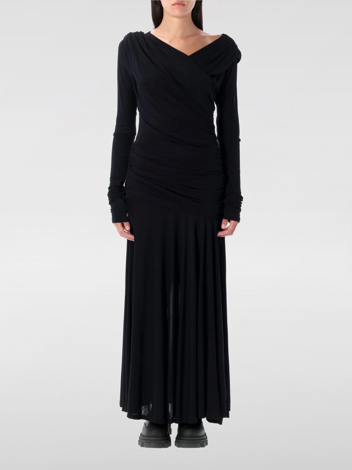 Ganni Interlock Jersey Crossover Ruched Long Dress Dresses Black In Black