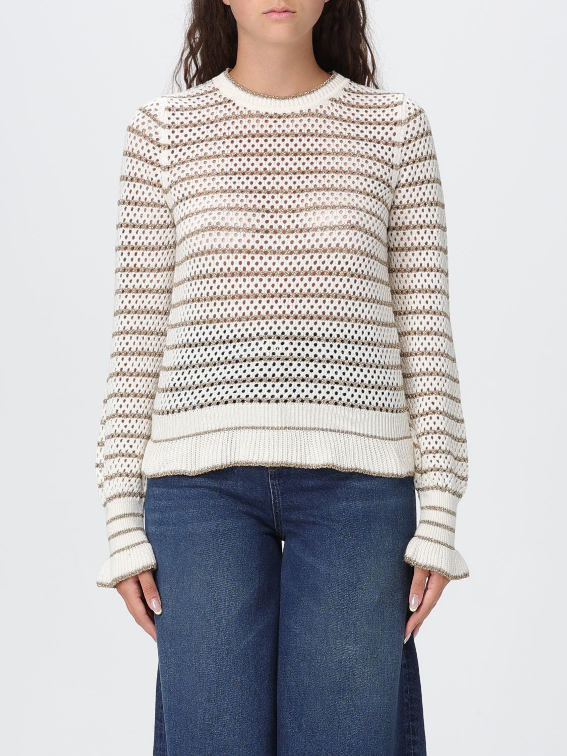 Twinset Lurex-striped Fishnet Jumper In Multi