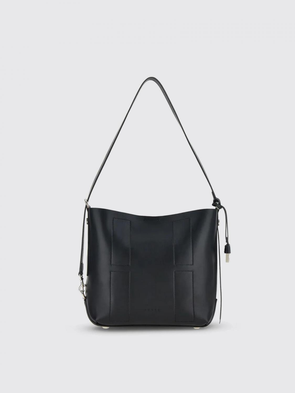 Hogan Medium Leather Shoulder Bag In Black