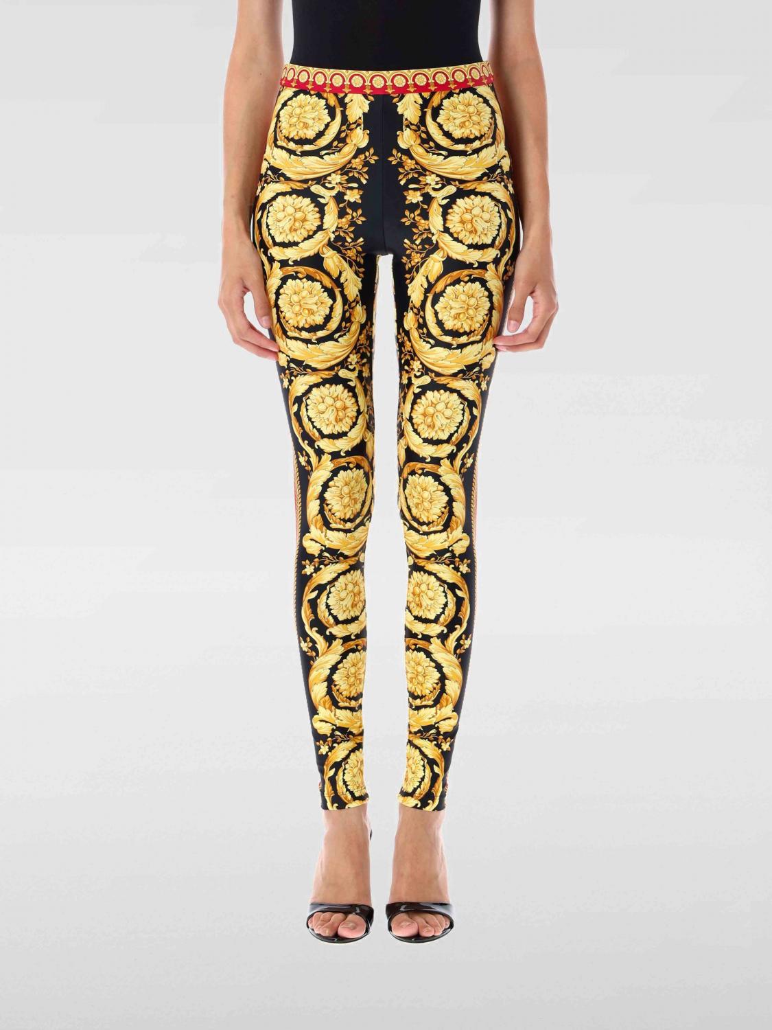 Versace Barocco Print Leggings In Yellow