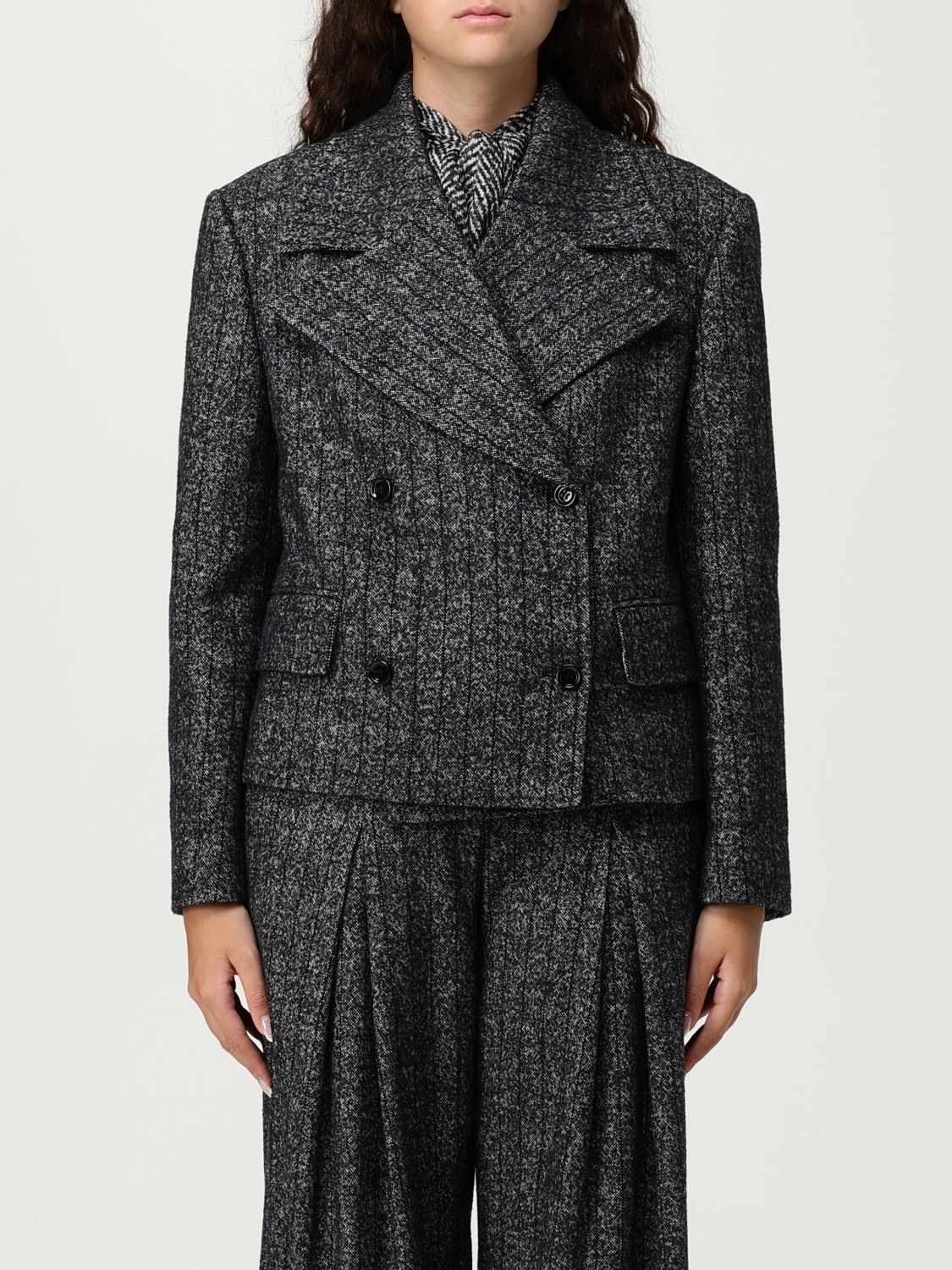 Dolce & Gabbana Women Wool Blend Striped Double-breasted Blazer In Blue