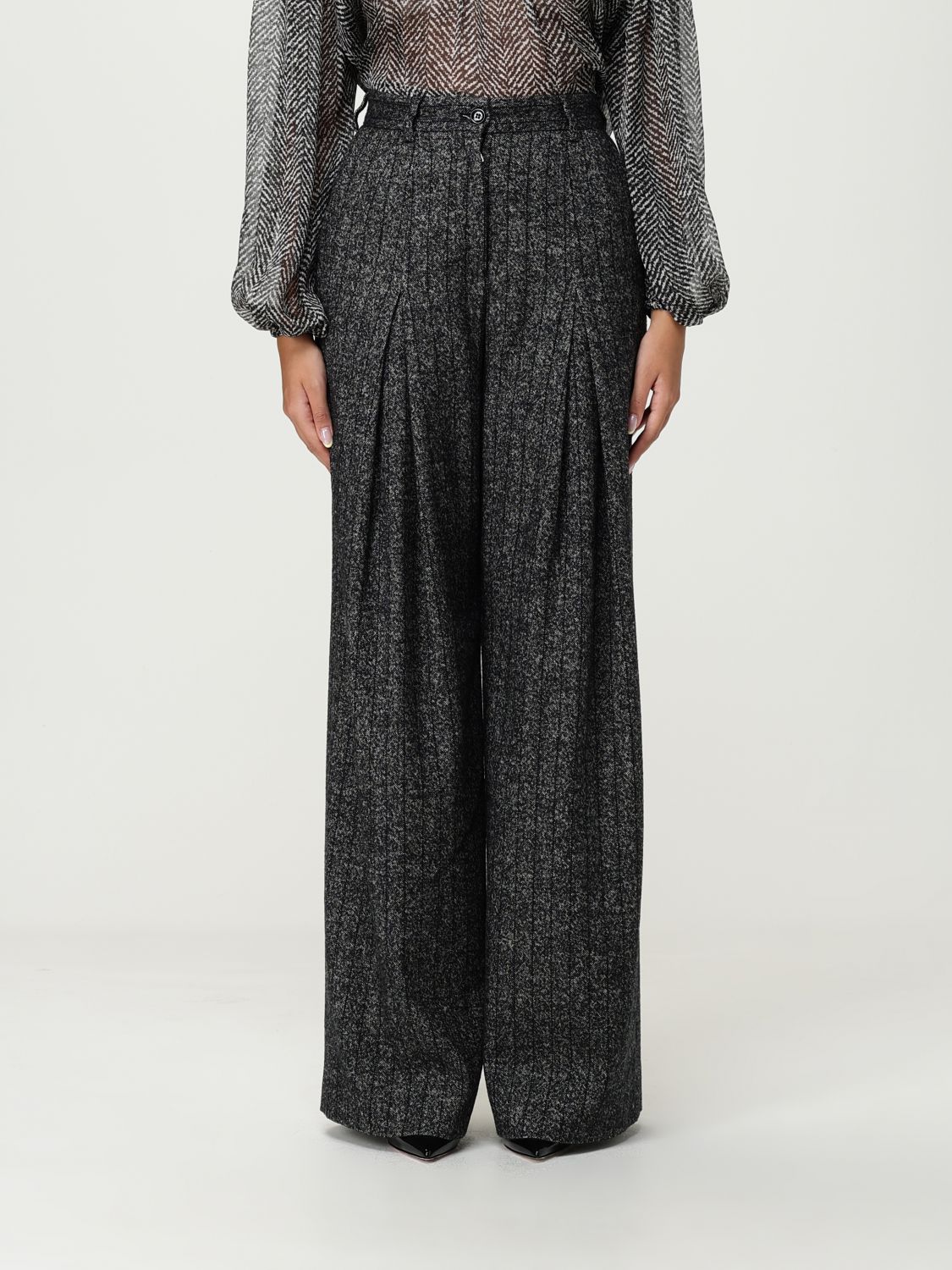 Dolce & Gabbana Wool Trousers With Back Pocket And Pleated Design In Blue