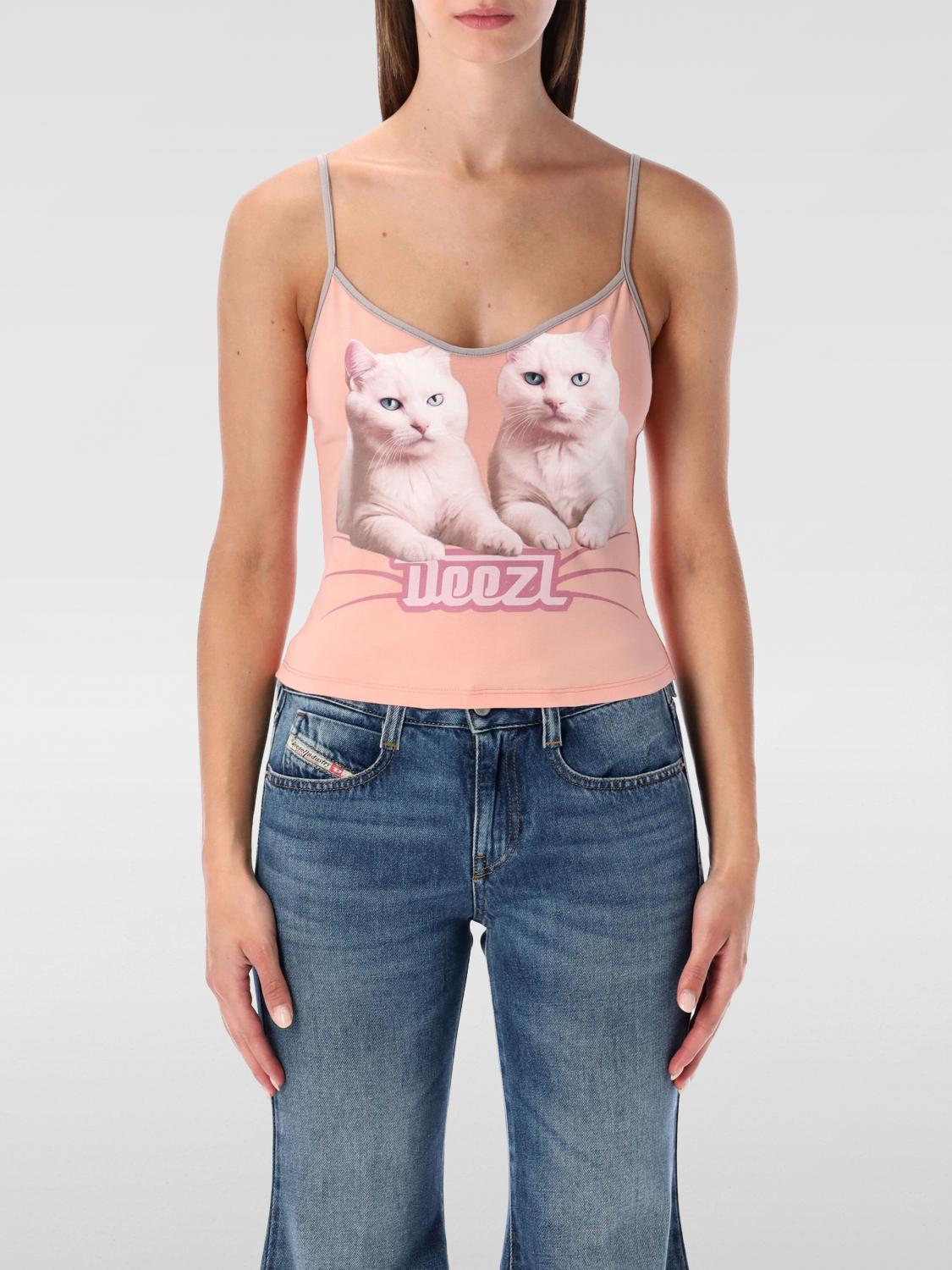 Diesel T-top R2 Cats Pink Cotton Jersey Tank Top In Pink