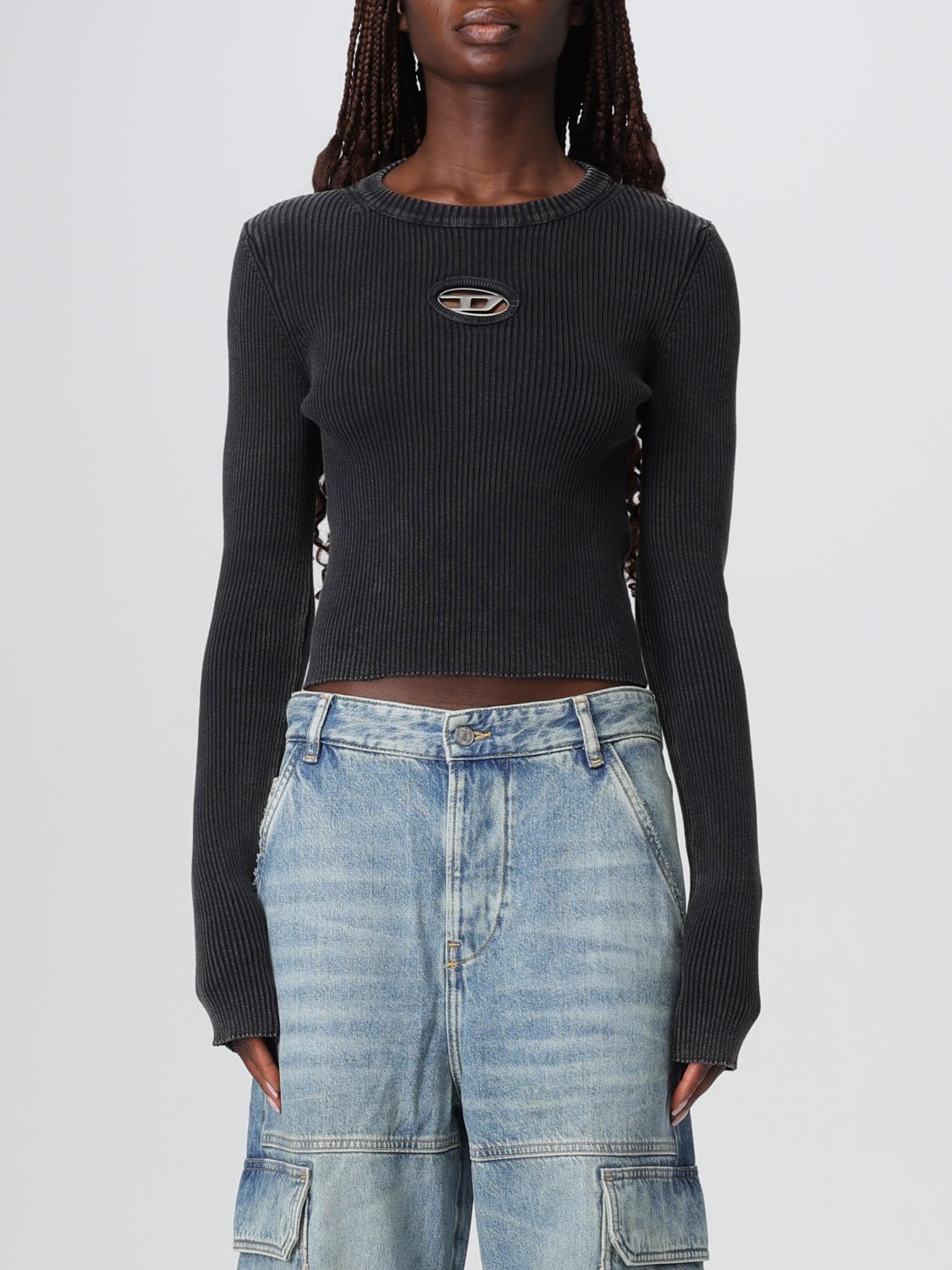 Diesel M-anchor-a Black Ribbed Long-sleeve Top In Black