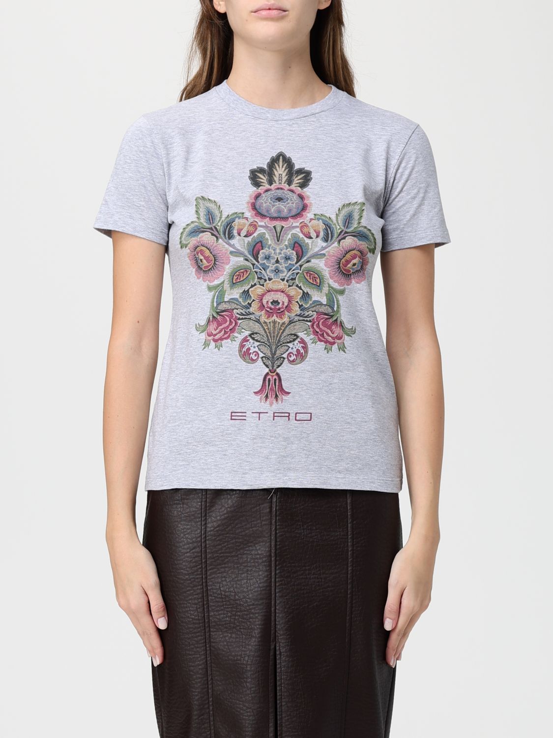 Etro Floral Crew Neck Short Sleeve Top In Multi