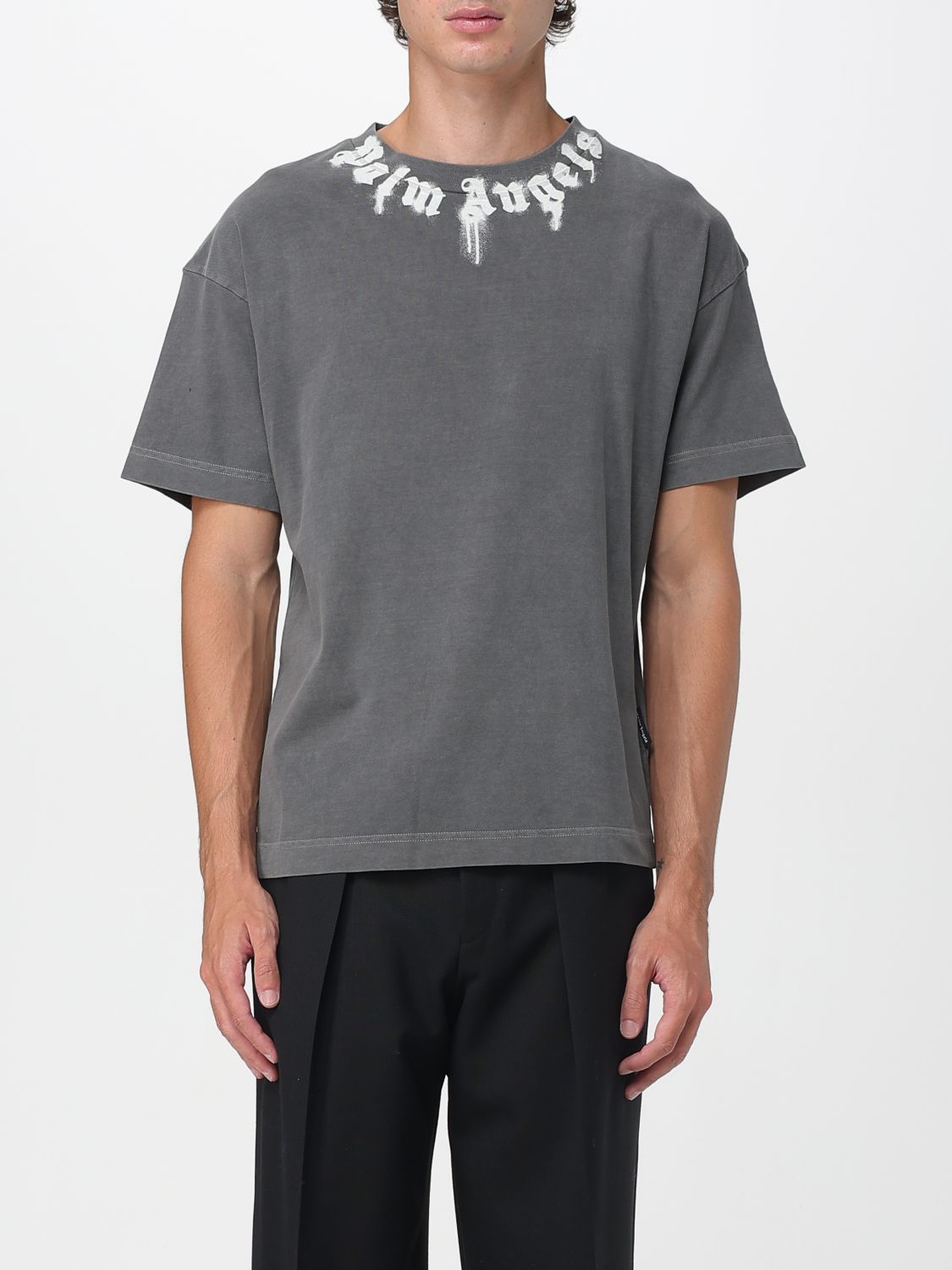 Palm Angels Gradient Gray Cotton T-shirt With Contrast Print In Animal Print