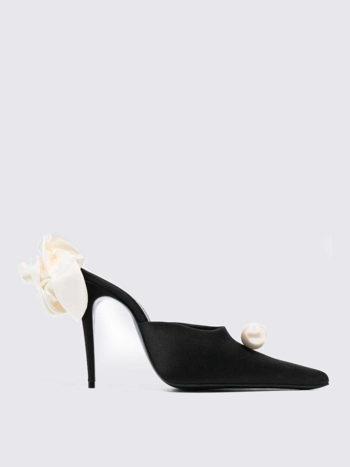 Magda Butrym Pearl Embellished Floral Pointed Toe Mules In Black