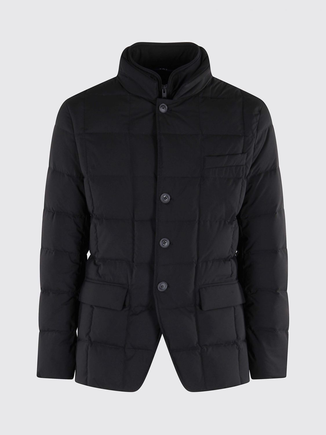 Fay Structured Double-breasted Down Jacket With Smooth Finish In Black