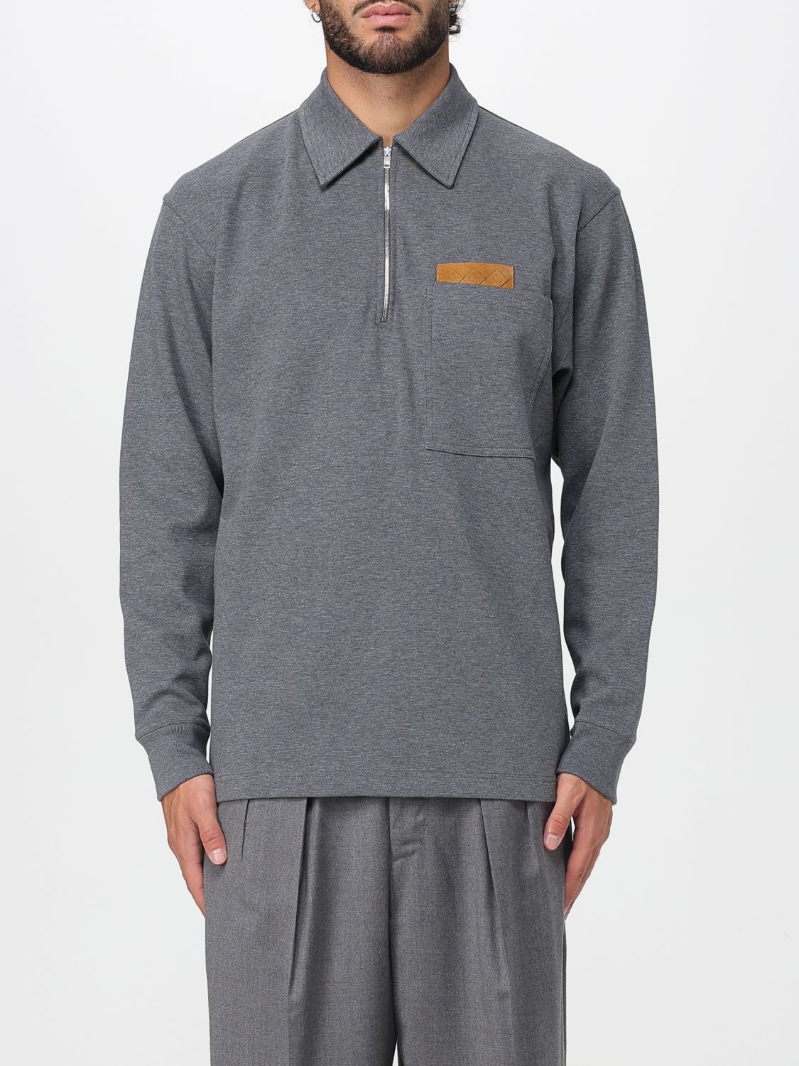 Bottega Veneta Mens Dark Grey Melange Melange Long-sleeve Cotton Polo Top Xl In Gray