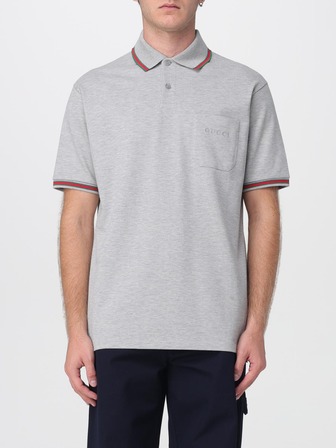 Gucci Grey Polo Shirt With Web Details And Logo Lettering On The Front In Wool Blend Man In Gray