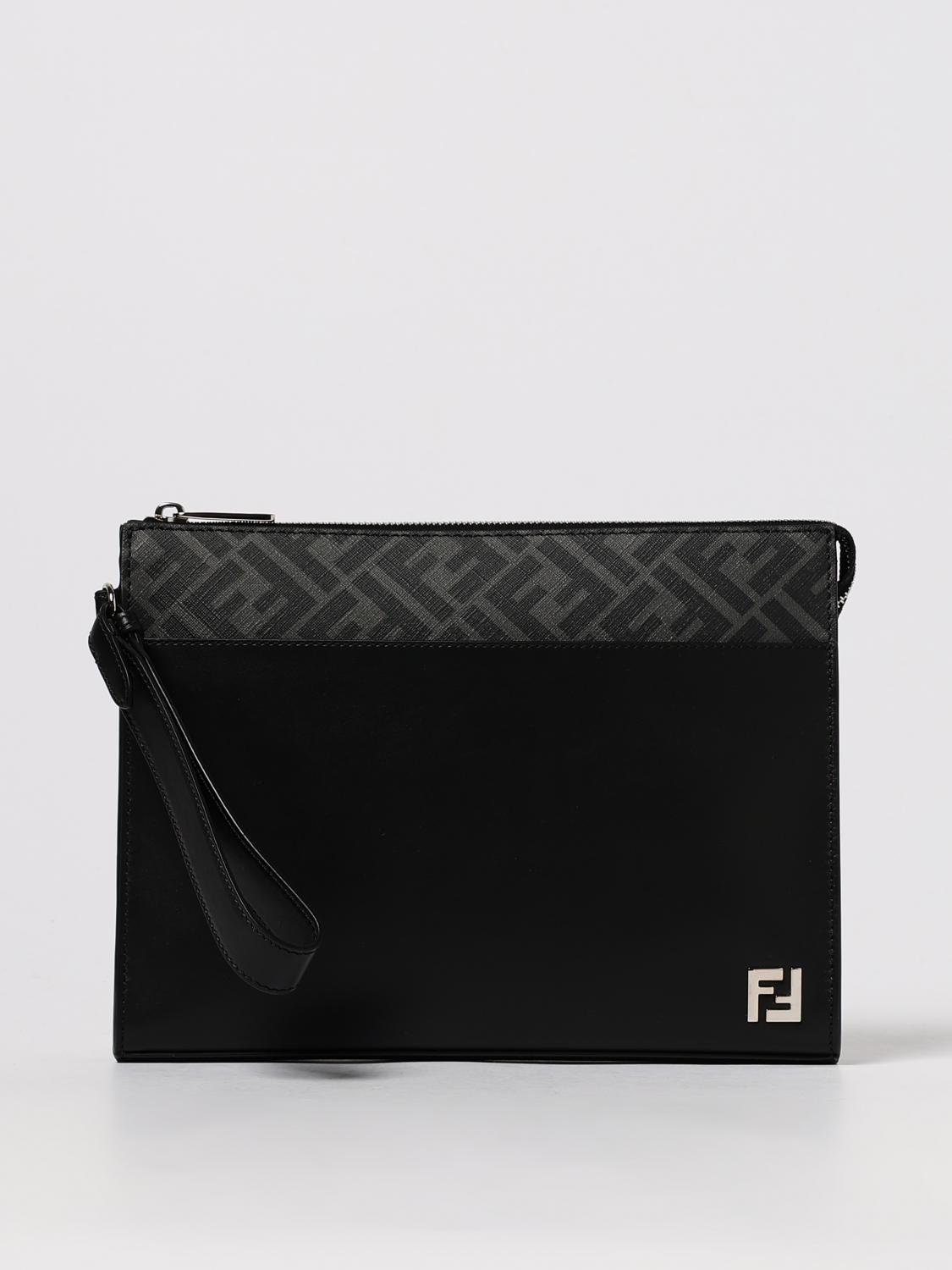 FENDI Pouch Squared FF in pelle e cotone spalmato