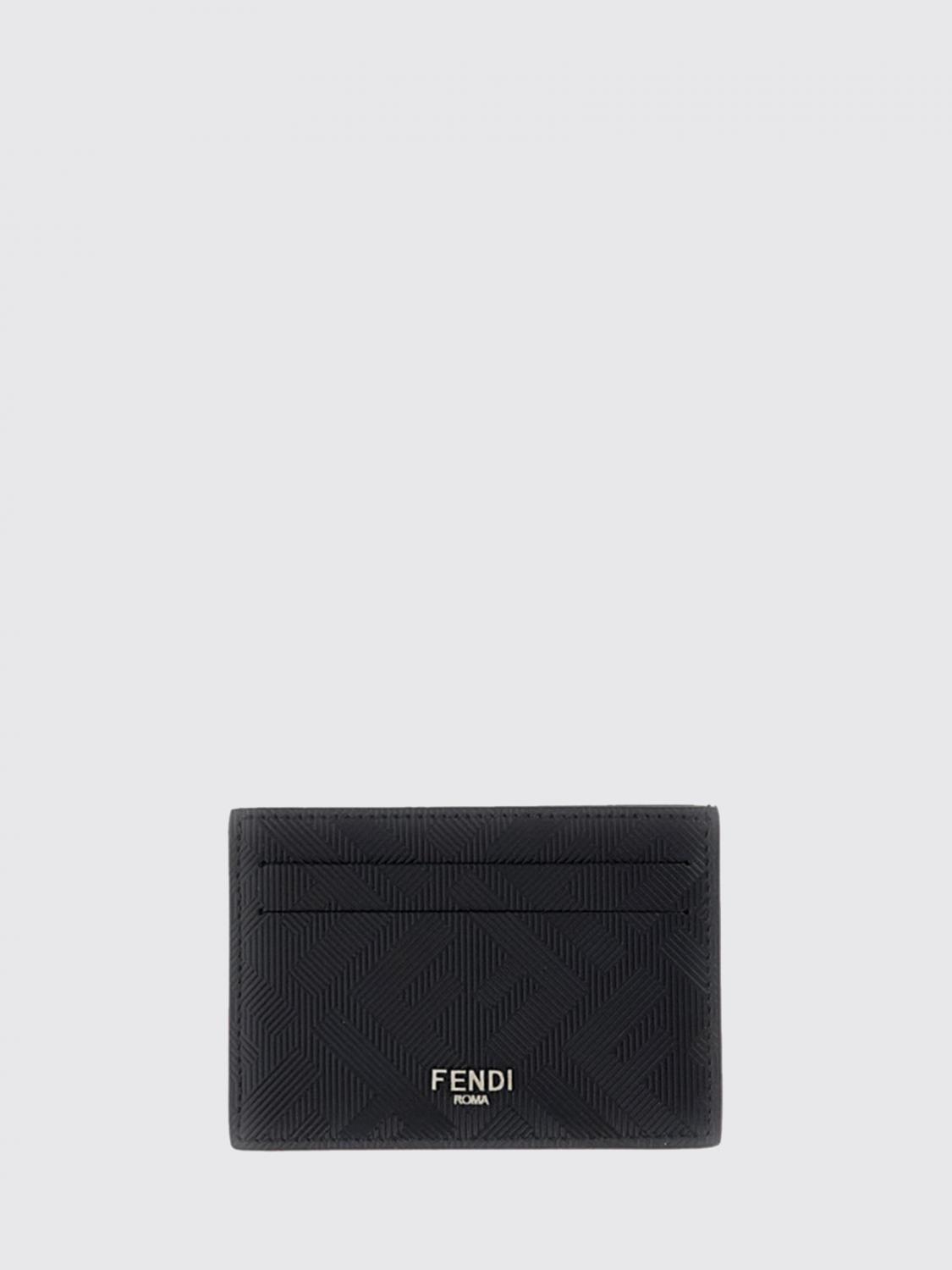 FENDI Portacarte di credito Slim Shadow FF in pelle con FF goffrato