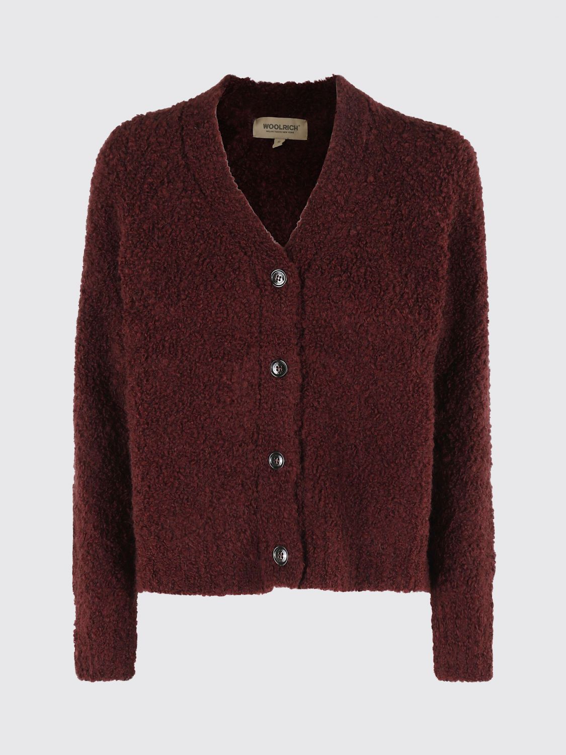 Woolrich Textured Boucle Cardigan With V-neckline And Long Sleeves In Multi