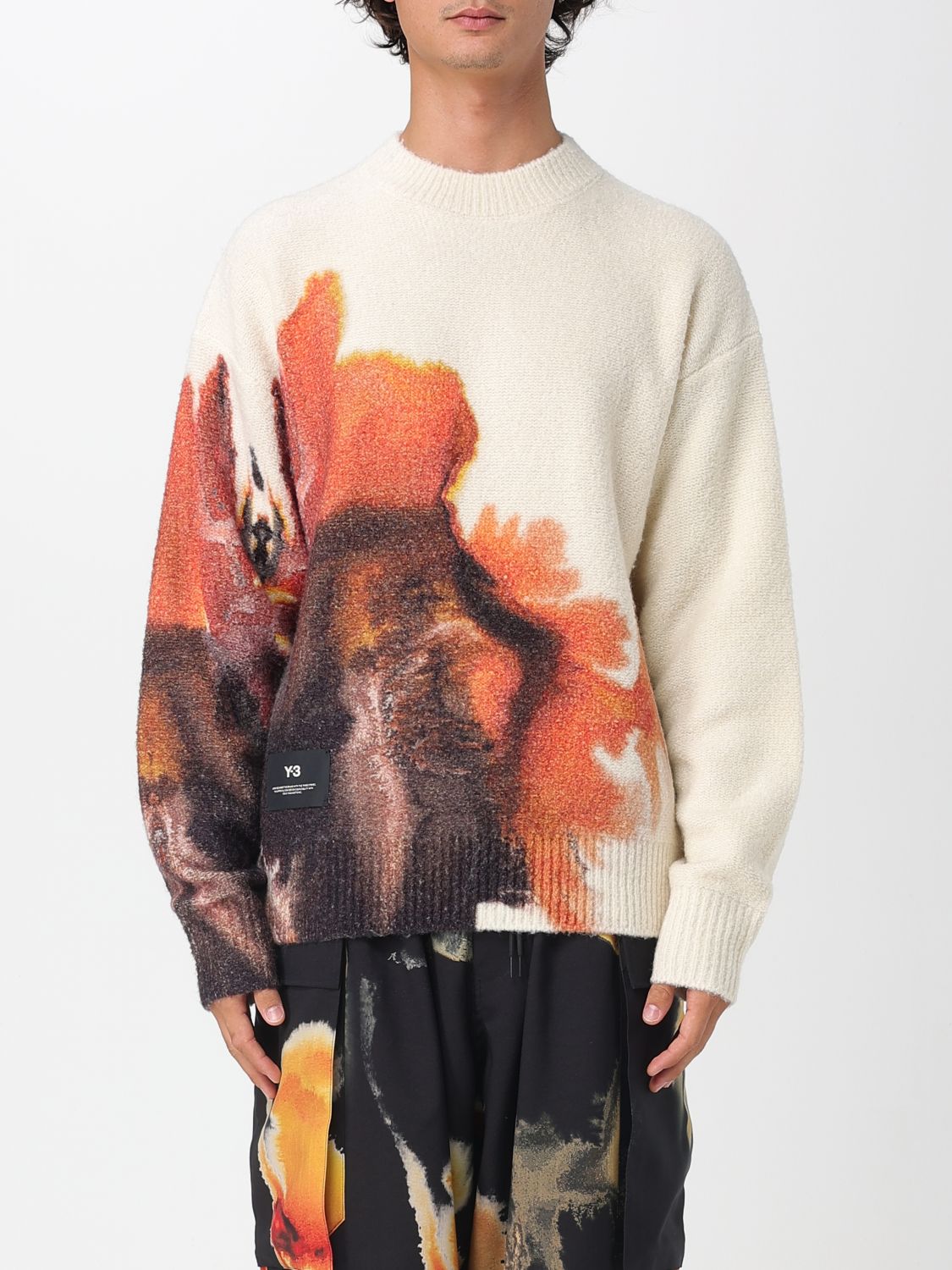 Y-3 Graphic-print Crew-neck Sweater In Neutral