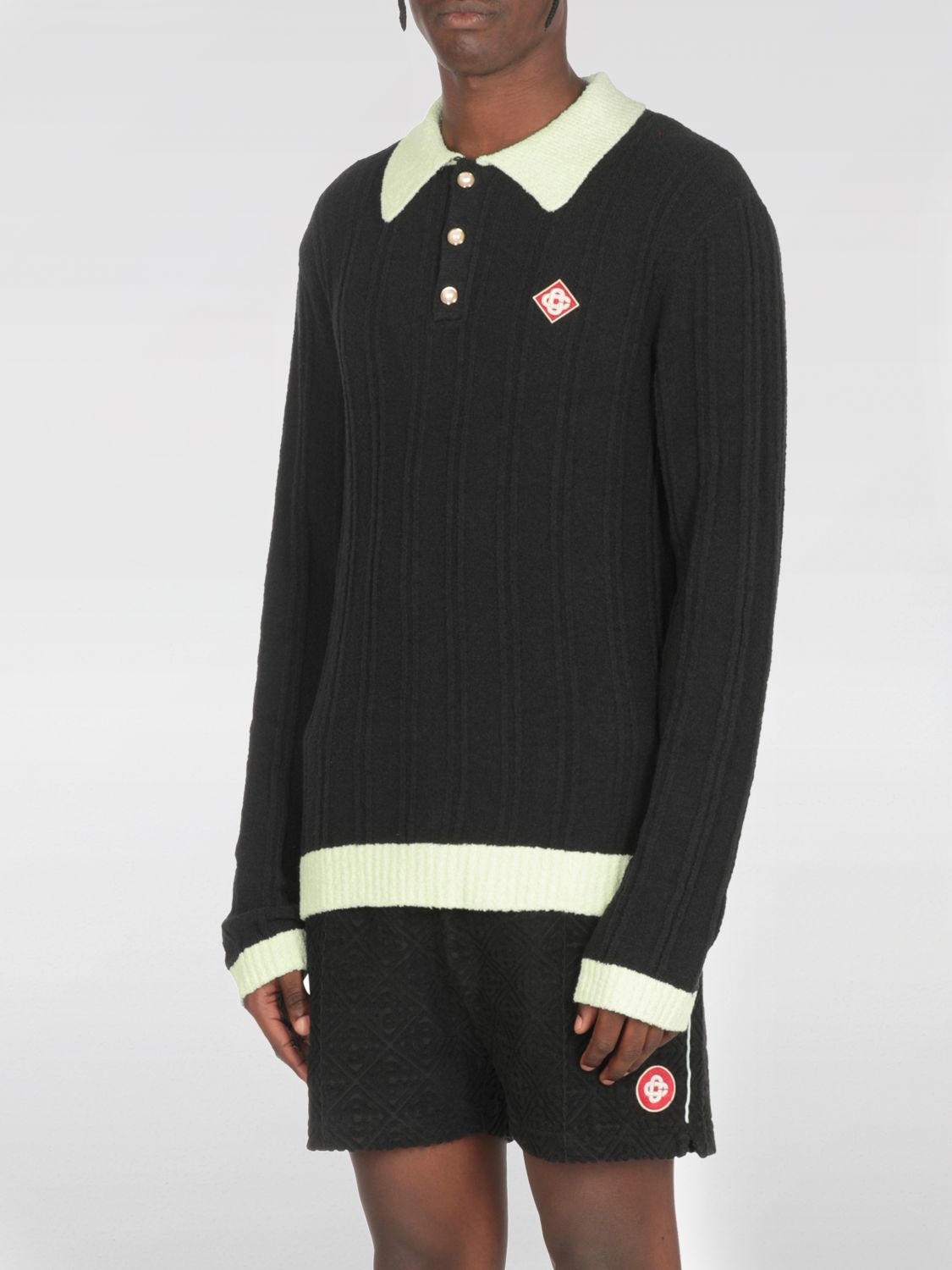 Casablanca Men Black Polo Shirt With Classic Collar And Logo Patch On The Front In Cotton Blend Man In Black