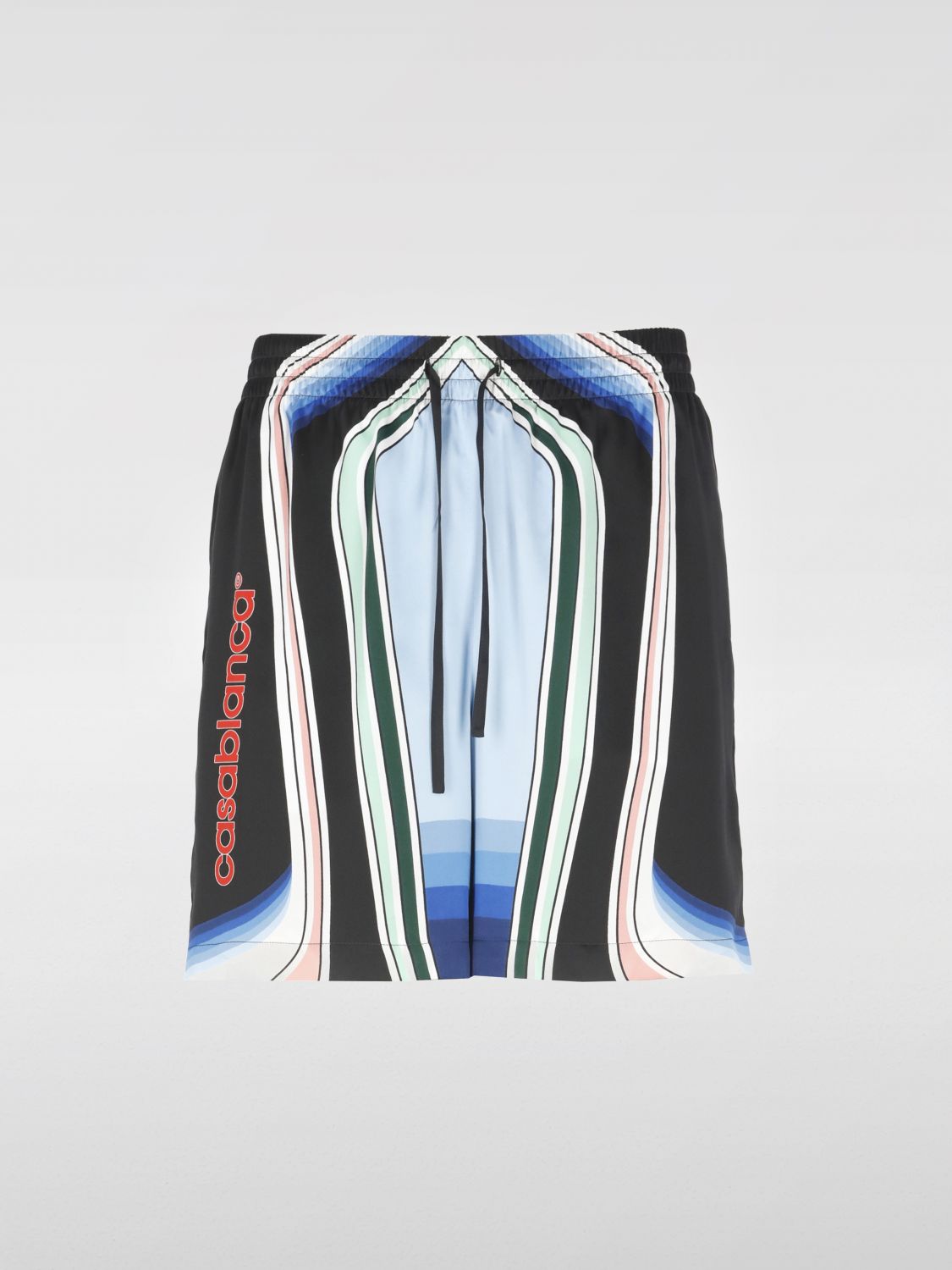 Casablanca Graphic Mountain Straight-leg Logo-print Silk-twill Drawstring Shorts In Multi