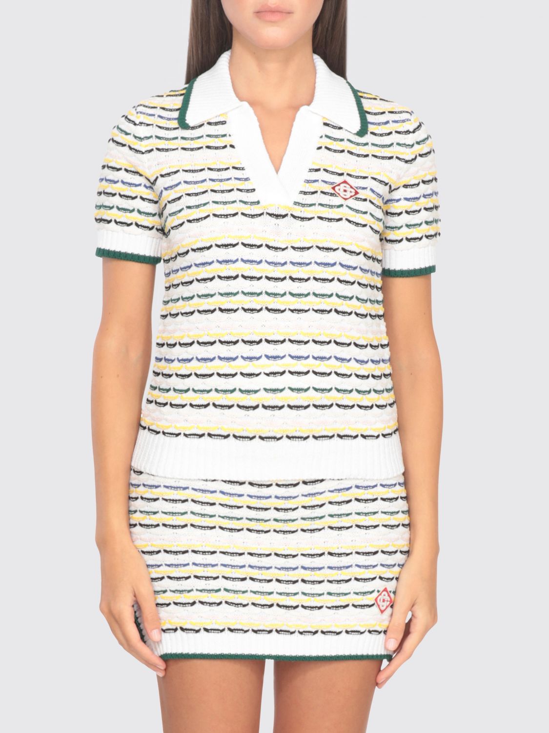 Casablanca Contrasting Ribbed Hem Short Sleeves V-neck In White