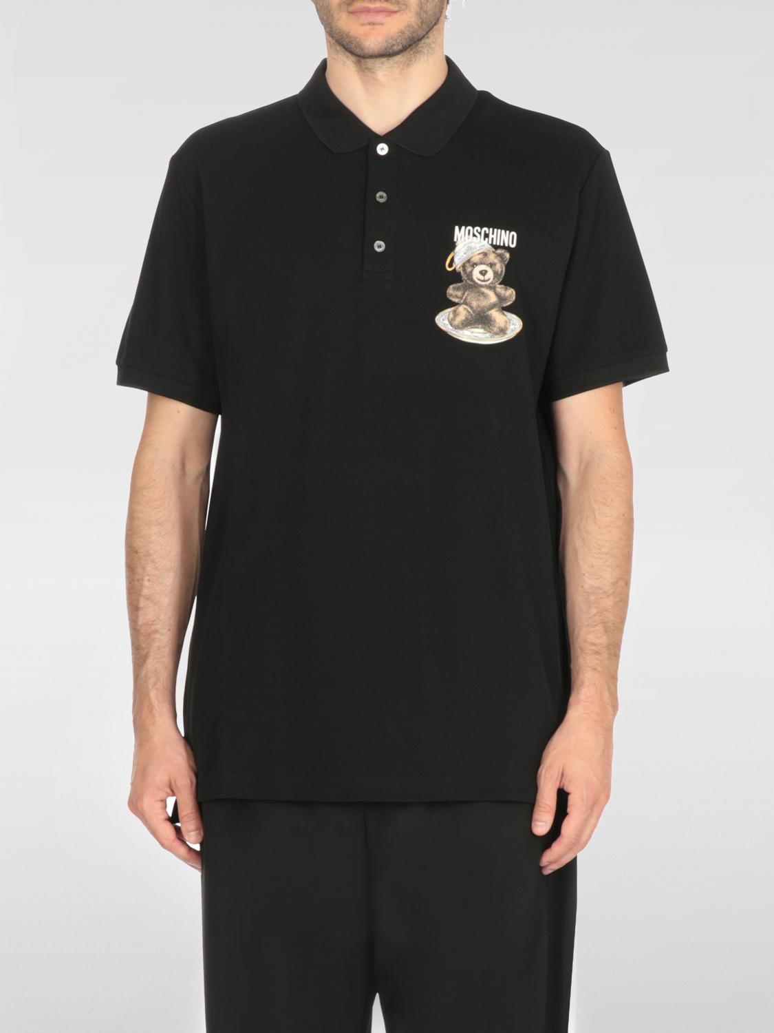 Moschino Graphic Print Polo Shirt With Side Slits In Black