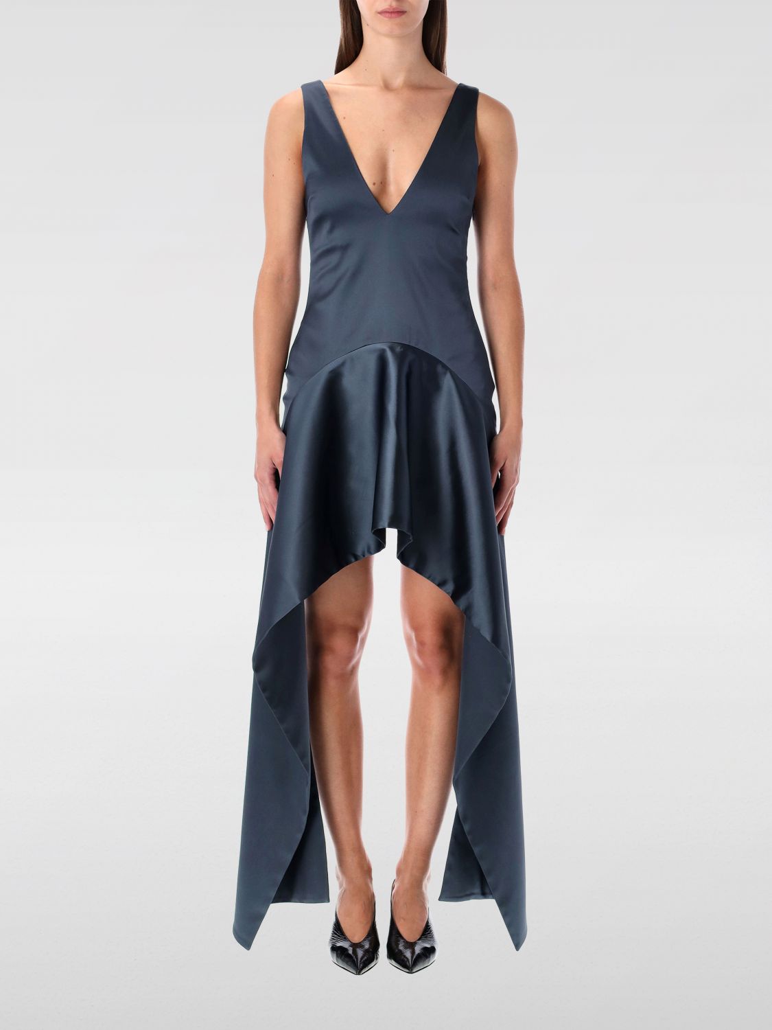 Jw Anderson Mens Steel Blue V-neck Panels Stretch-woven Mini Dress In Blue