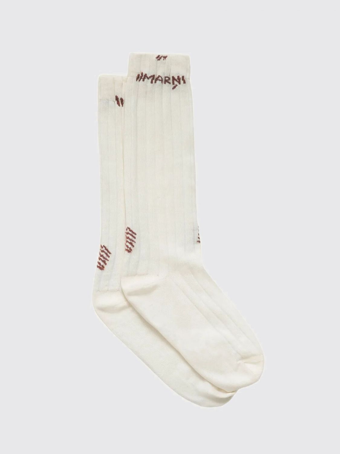 Marni Womens 00w09  Mending-embroidered Cotton-blend Mid-calf Socks In White