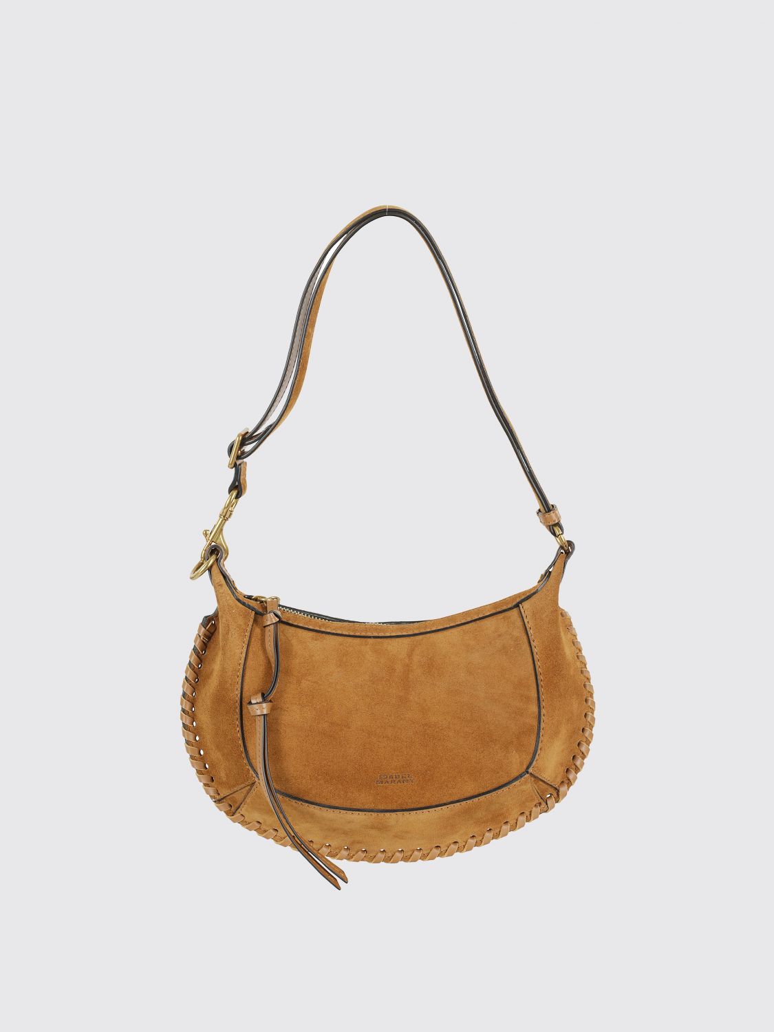 Isabel Marant Oskan Moon Studded Suede Shoulder Bag In Brown