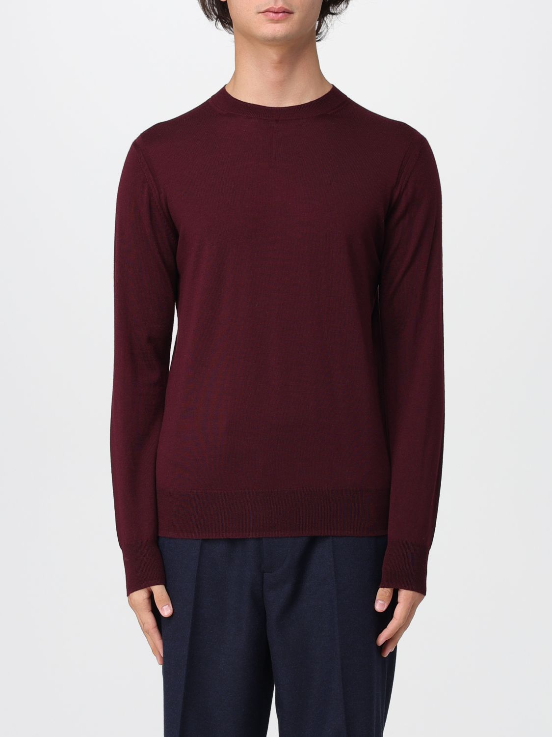 Paolo Pecora Round-neck Sweater In Deep Moost With Smooth Knit In Red
