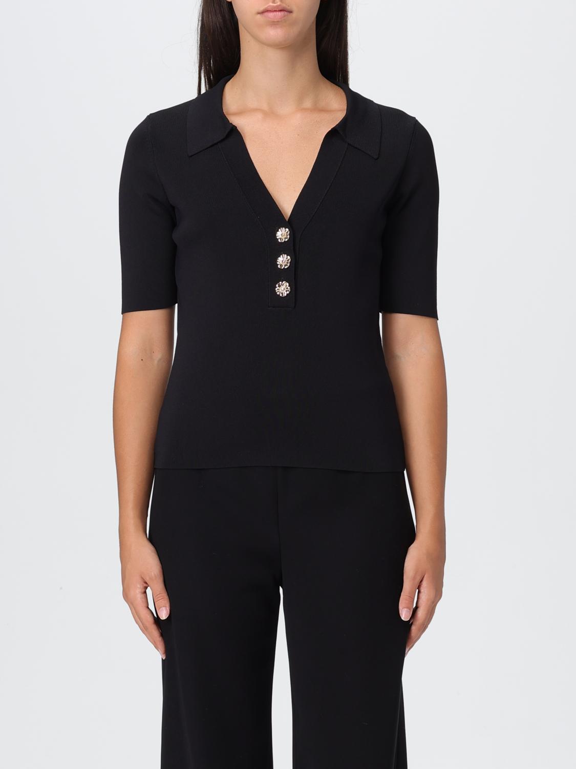Twinset Fitted Black Short-sleeve Top With Classic Collar In Black
