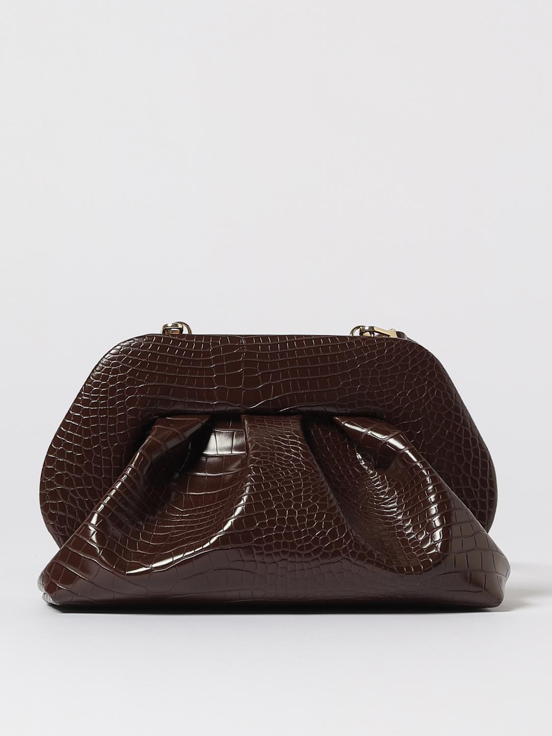 Themoirè Crocco Emb Structured Top Handle Shoulder Bag In Burgundy