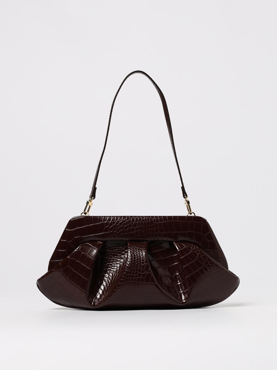 Themoirè Crocco Emb Structured Top Handle Shoulder Bag In Burgundy