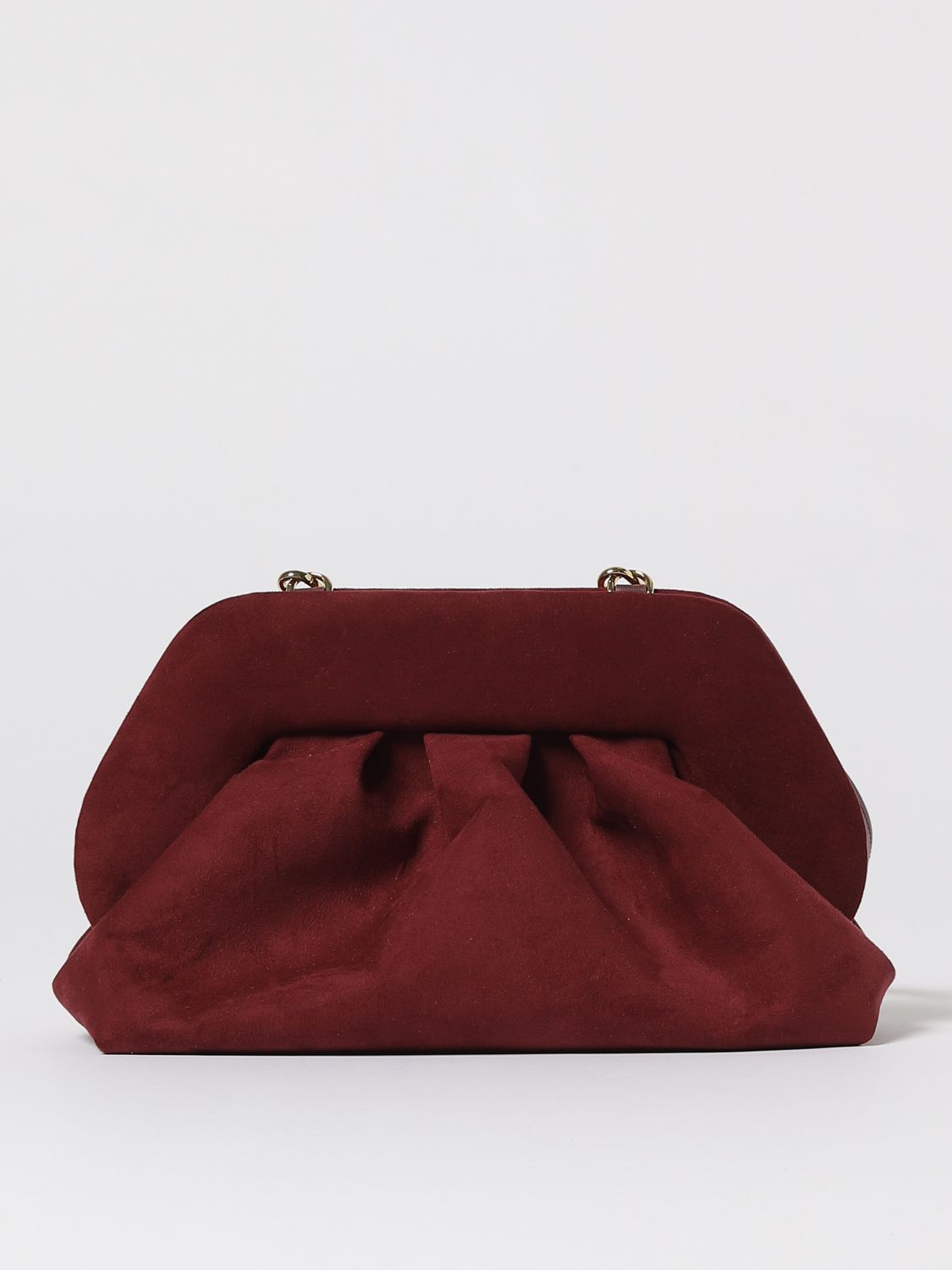 Themoirè Hand Clutch Bag In Bordeaux Tia Suede In Burgundy