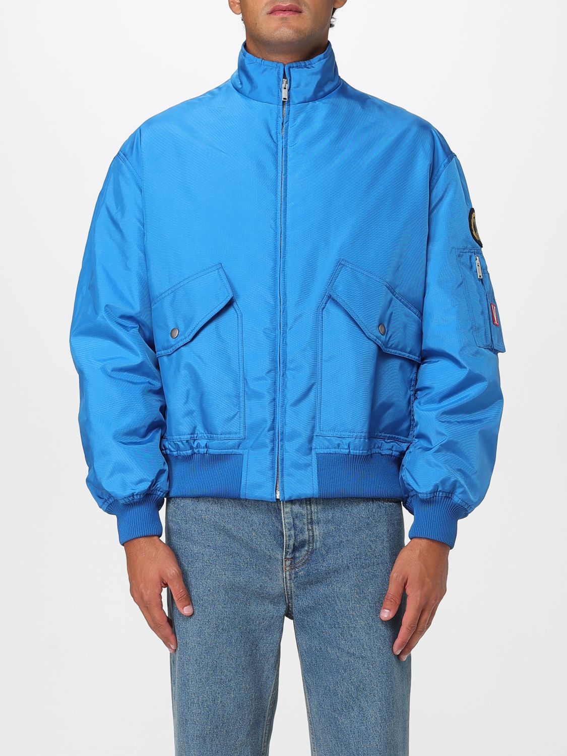Valentino Light Blue Nylon Padded Bomber Jacket In Blue