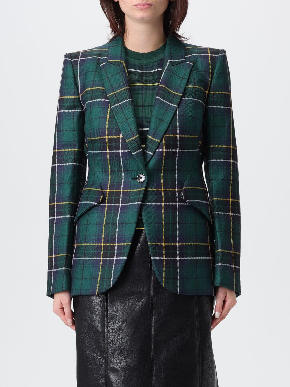 Alexander Mcqueen Single-breasted Wool Tartan Jacket With Peak Lapels In Green