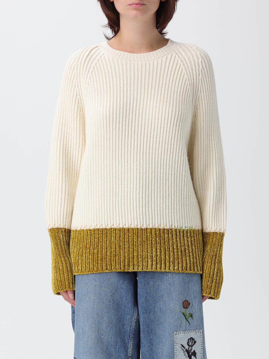 Marni Relaxed Fit Roundneck Knit Sweater With Ribbed Texture In Neutral