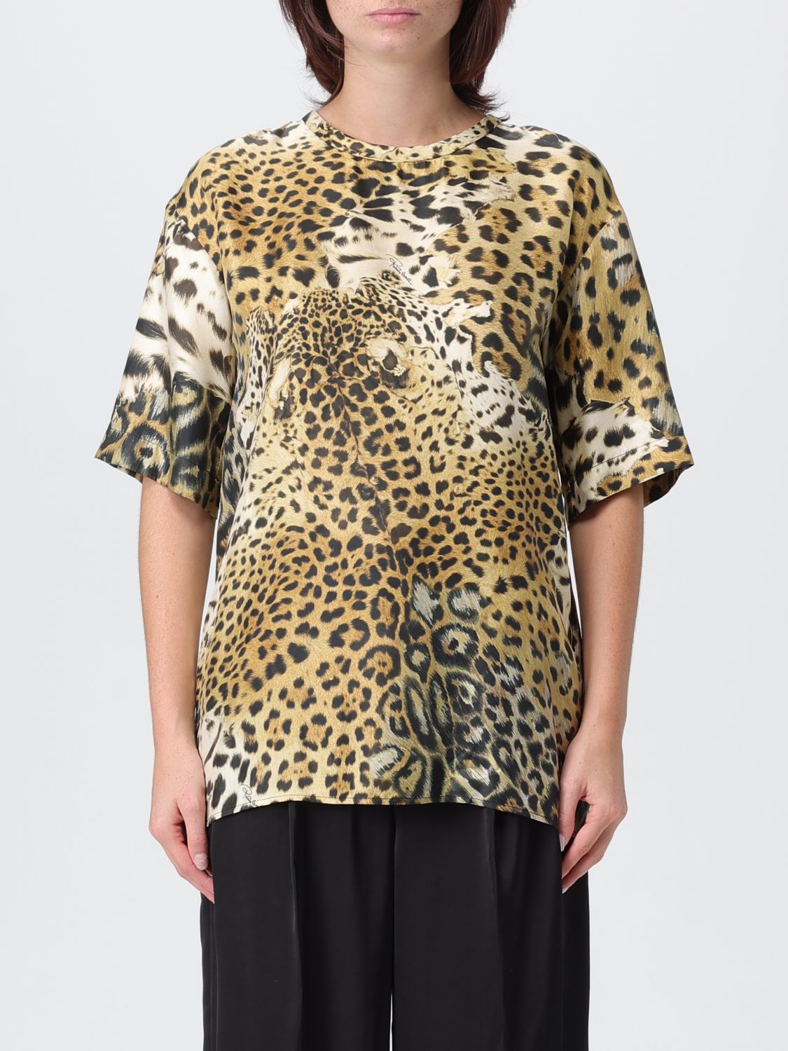 Roberto Cavalli Animal Print Keyhole Back Relaxed Fit Top In Multi