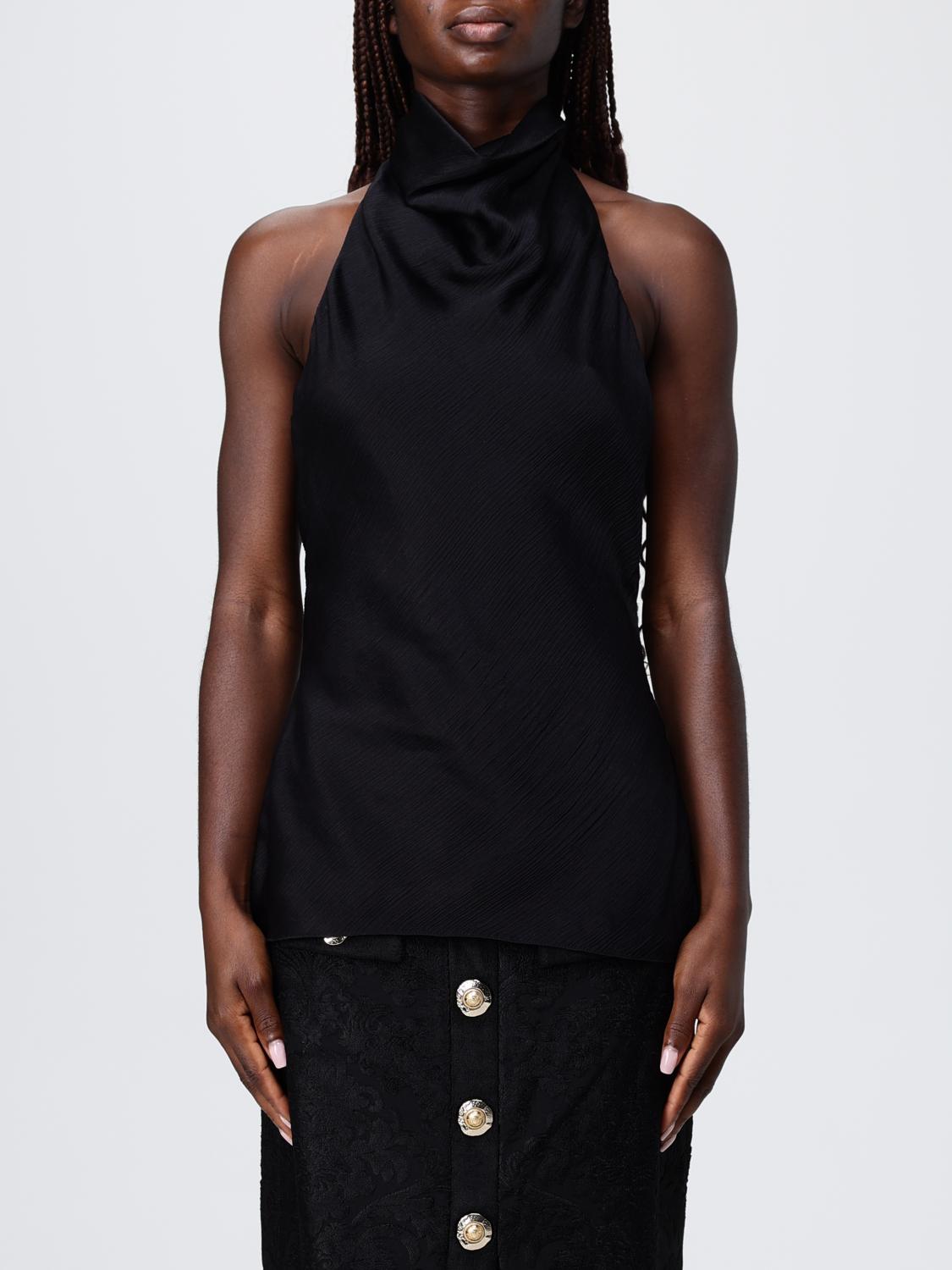 Balmain Crepe Satin Halter Cowl-neck Top In Black