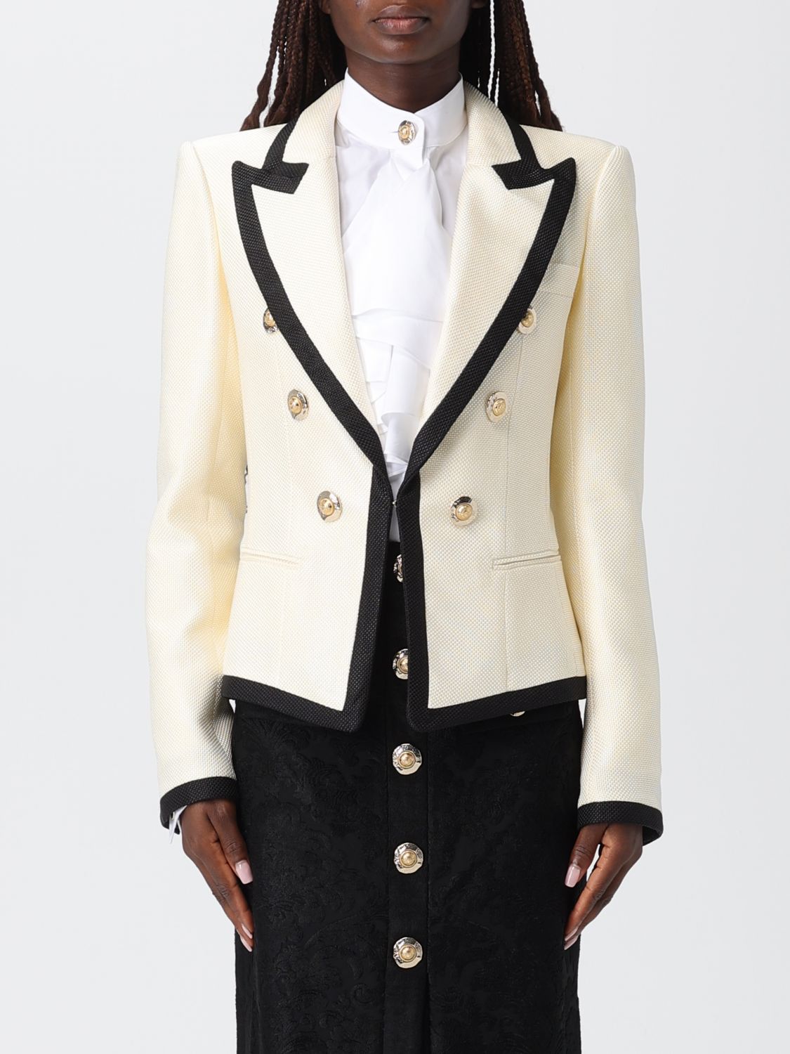 Balmain Women Maxi Shoulder Strap Blazer In Yellow