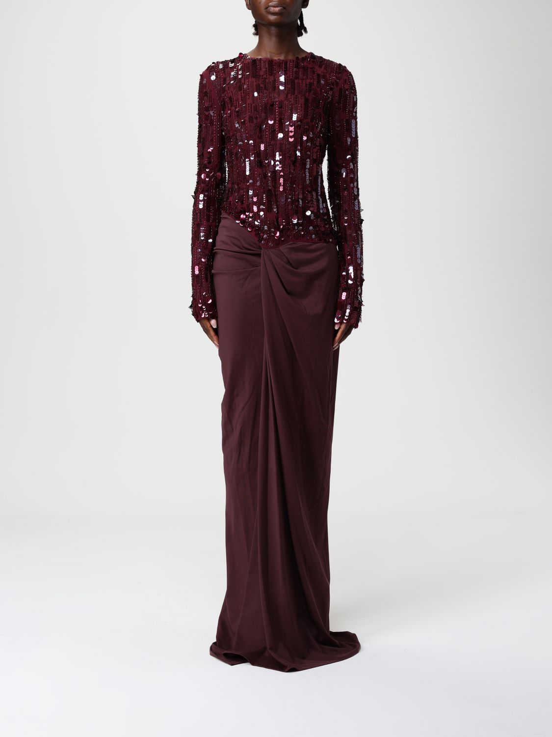 Elisabetta Franchi Sequin-embellished Maxi Dress In Burgundy