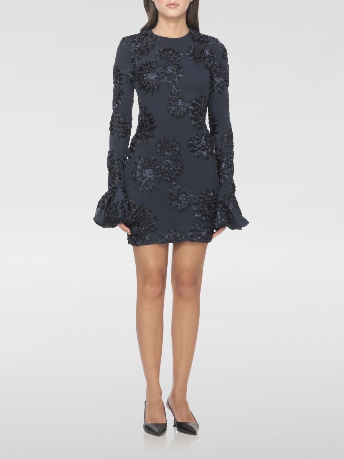 Rotate Birger Christensen Womens Navy Rosita Floral-applique Mesh Mini Dress In Blue