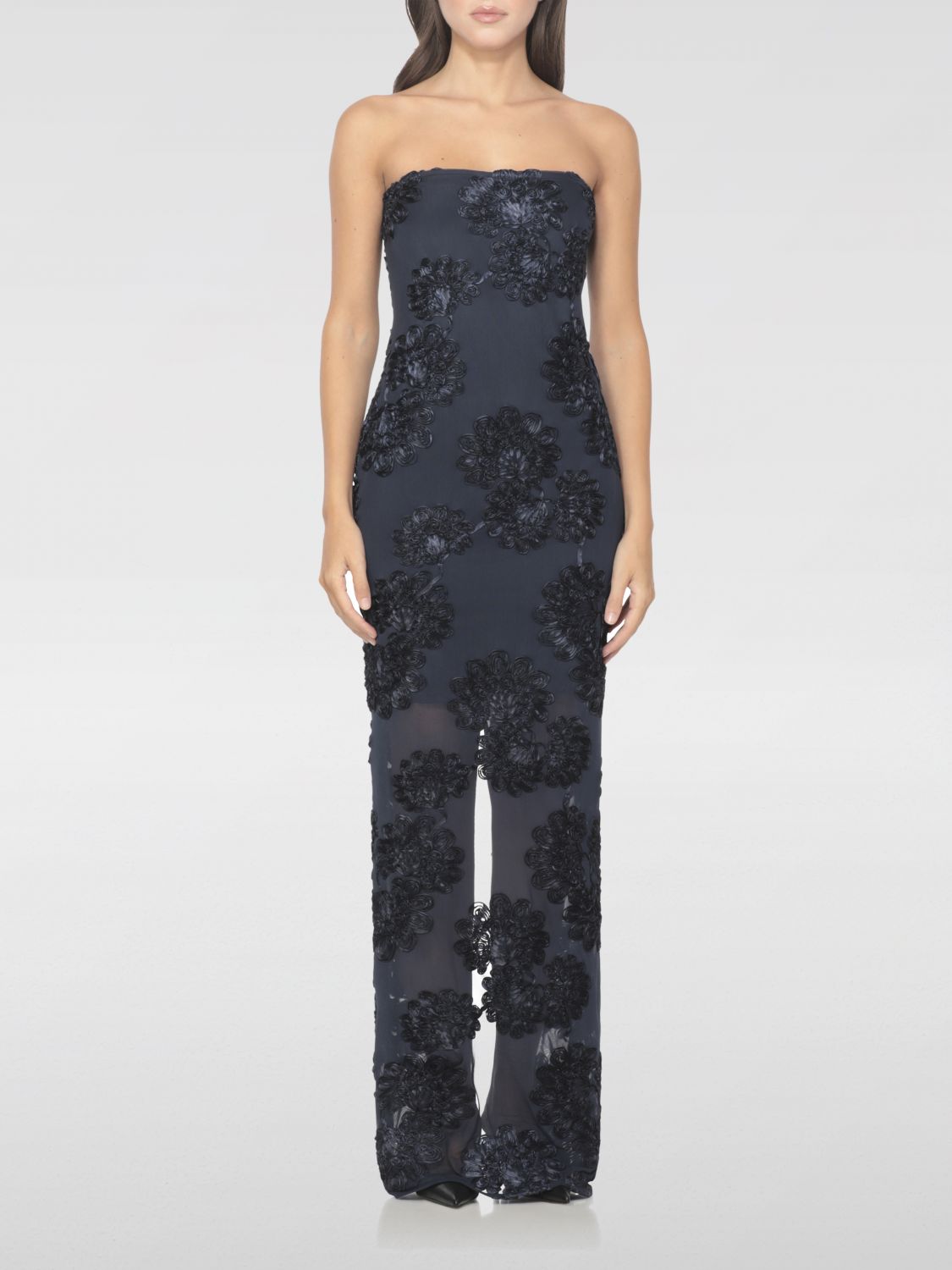 Rotate Birger Christensen Rotate Tulle Dress With All-over Rose Details In Blue