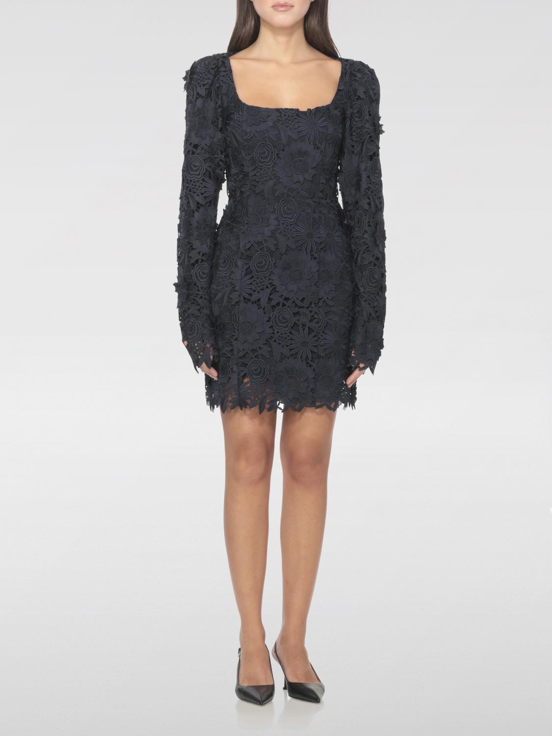 Rotate Birger Christensen Rotate Intricate Lace Dress With Wide Neckline In Blue
