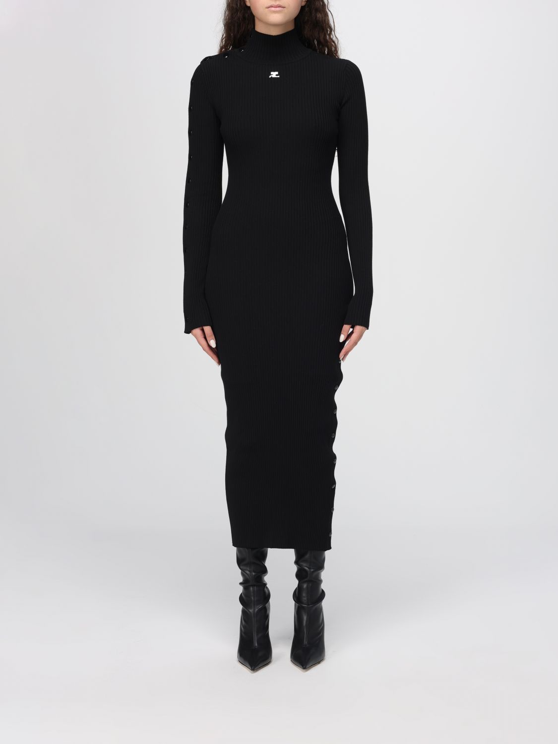 Courrèges Long Dress In Black Viscose In Multi