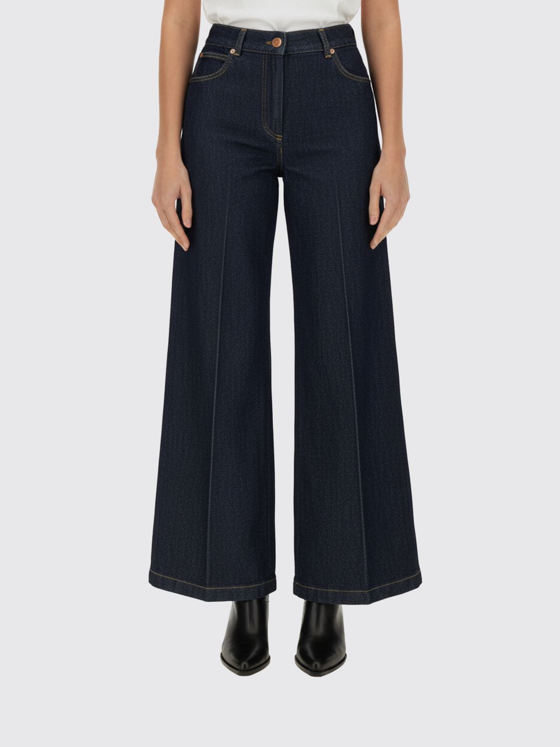 Aspesi 0160 Wide Leg Long Jeans In Blue