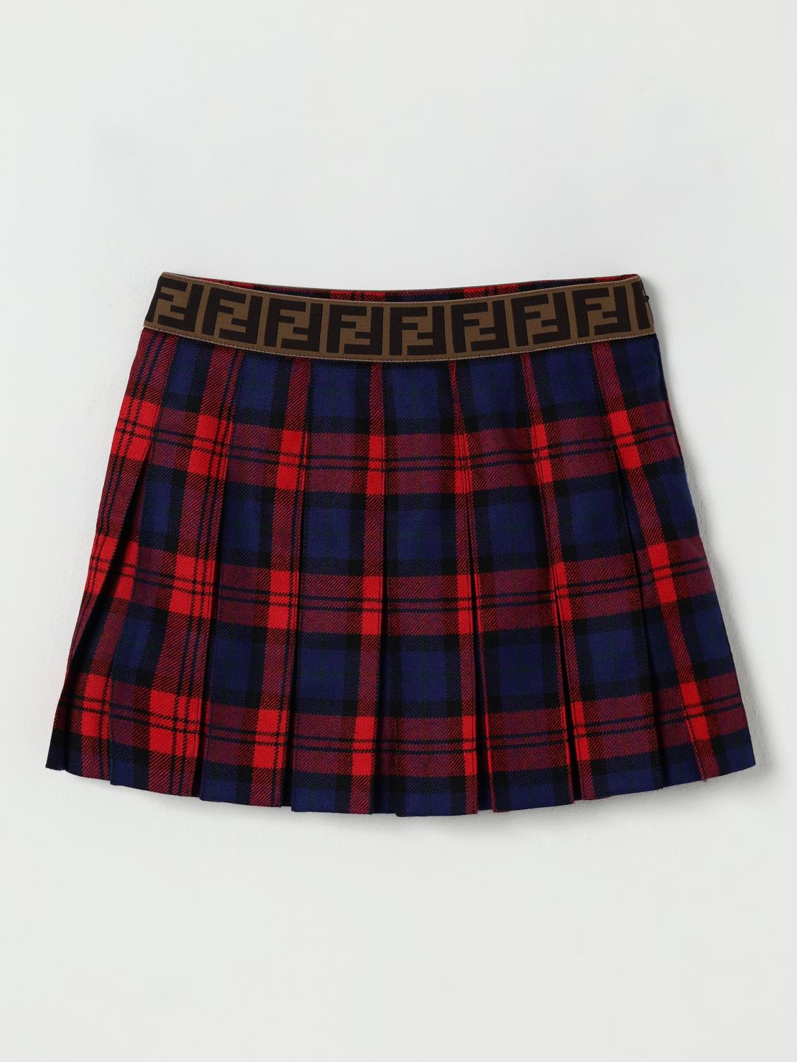 FENDI Gonna in lana tartan FF