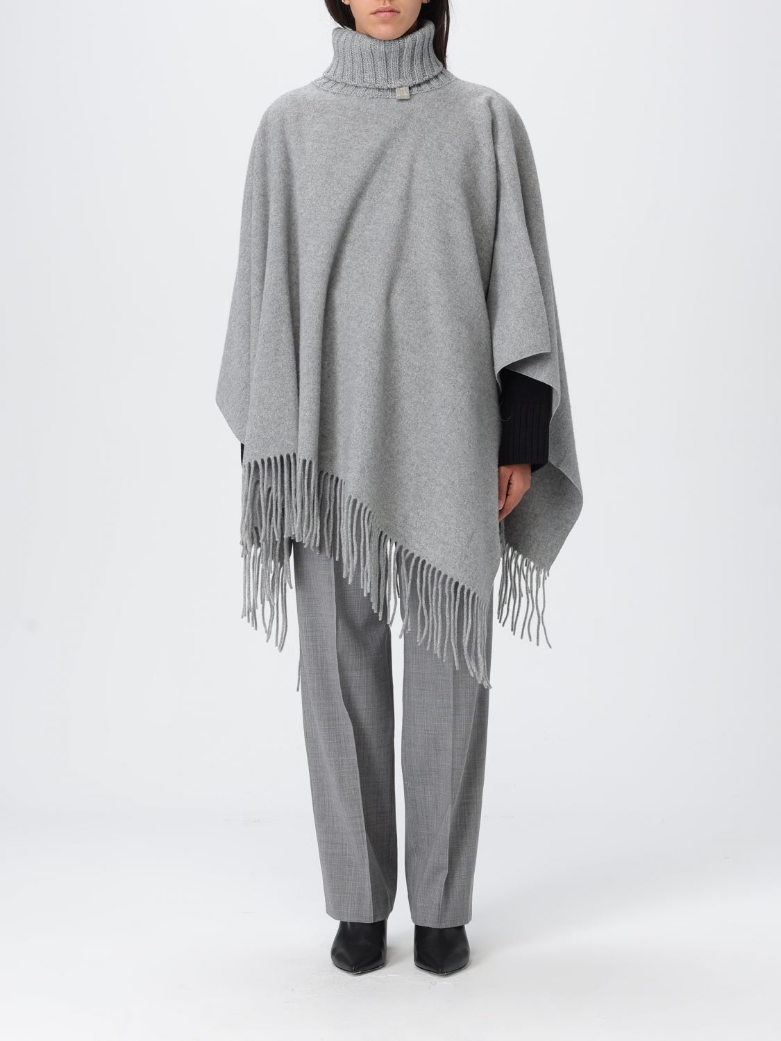 Fabiana Filippi Wool Poncho In Gray