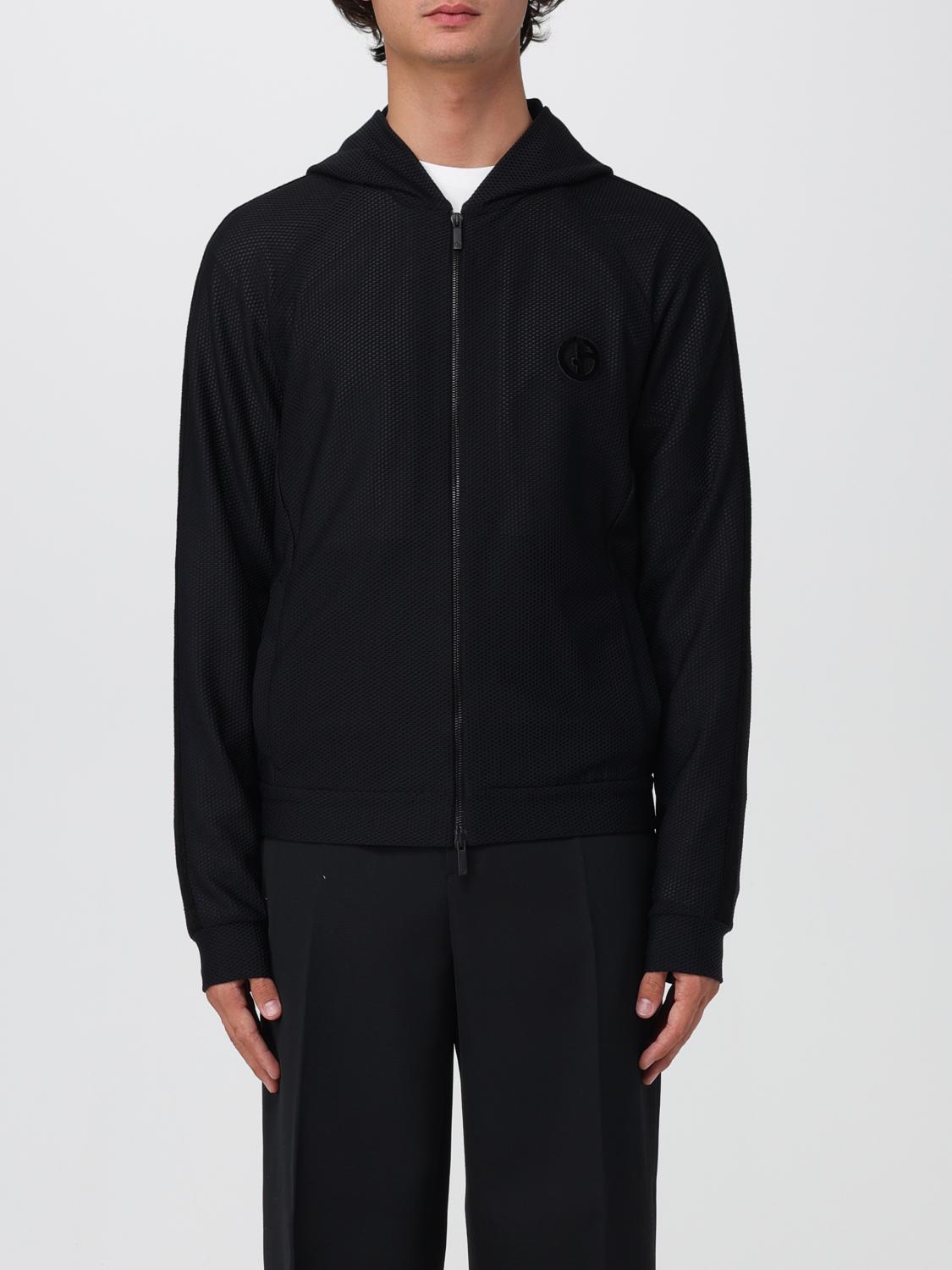 Giorgio Armani Hooded Sweatshirt In Technical Waffle Fabric In Black