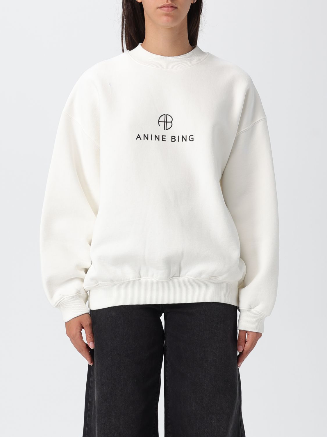 Anine Bing Jaci Printed Cotton-blend Fleece Sweatshirt In White