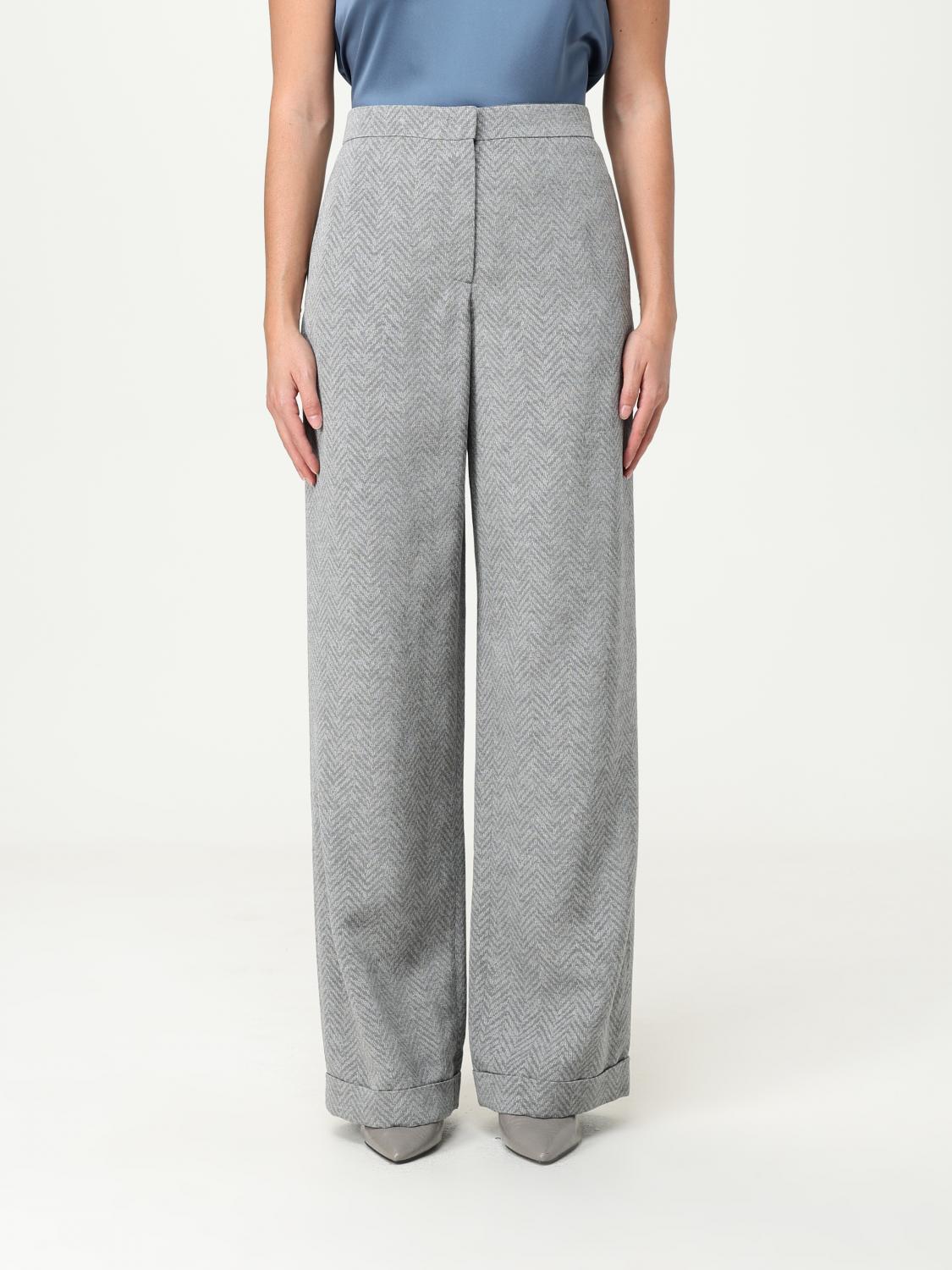Emporio Armani Wide-leg Trousers With Herringbone Pattern And Discreet Pocket In Gray